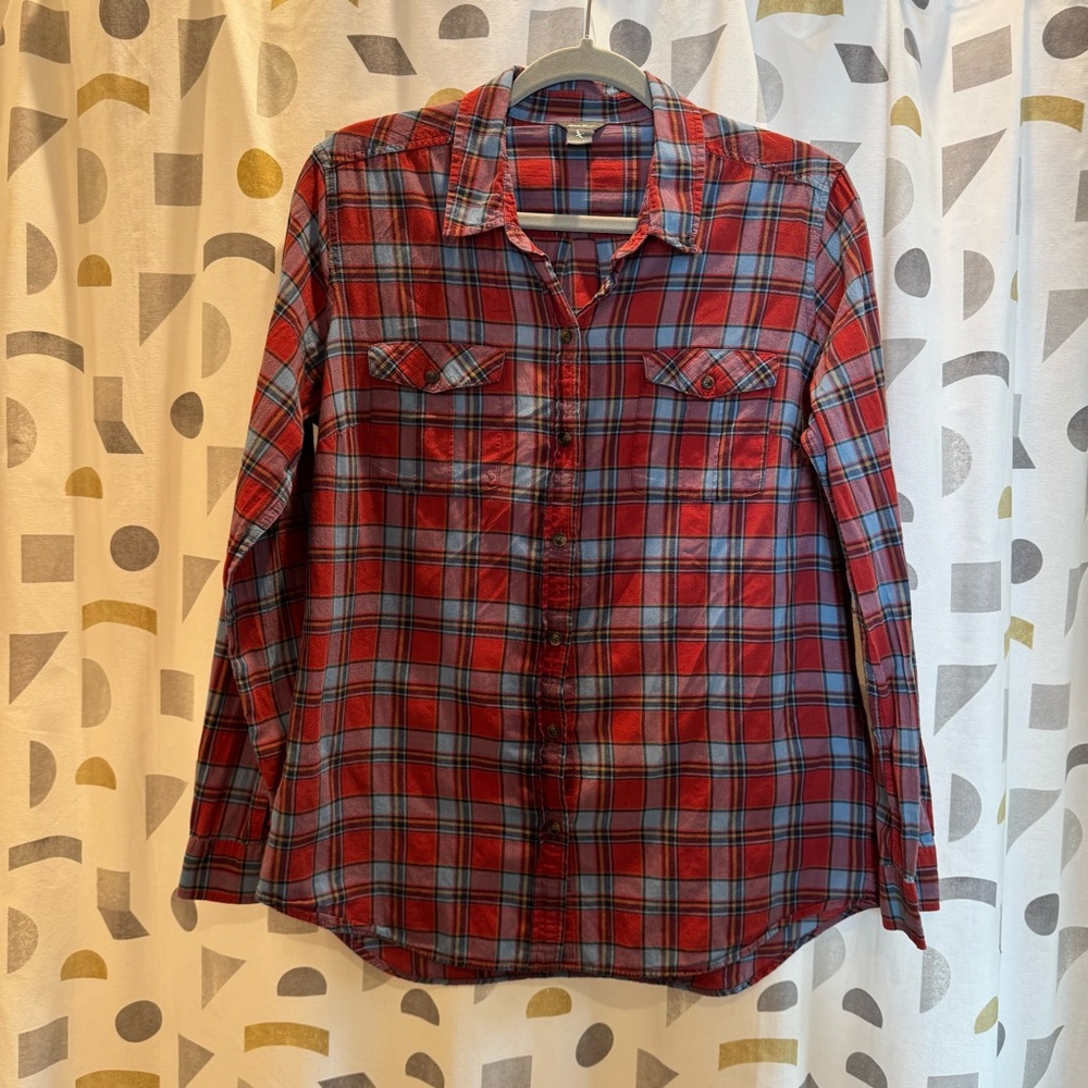 Eddie Bauer Red and Blue Plaid Button-Down Shirt